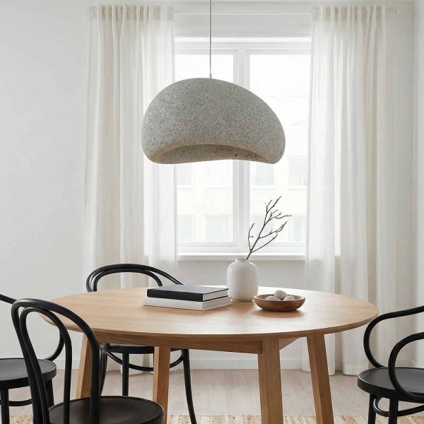 Suspension 1 lumière LUAN Ø40 cm résine couleur grise, design organique moderne, idéale pour cuisines et salons scandina